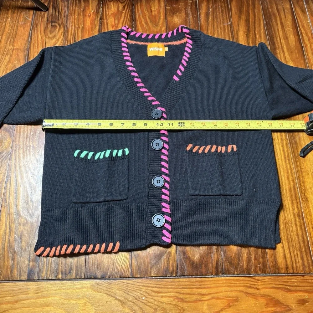 WISPR Brodie Black Thick Colorful Neon Stitches Cardigan Oversized XS Silk A1740